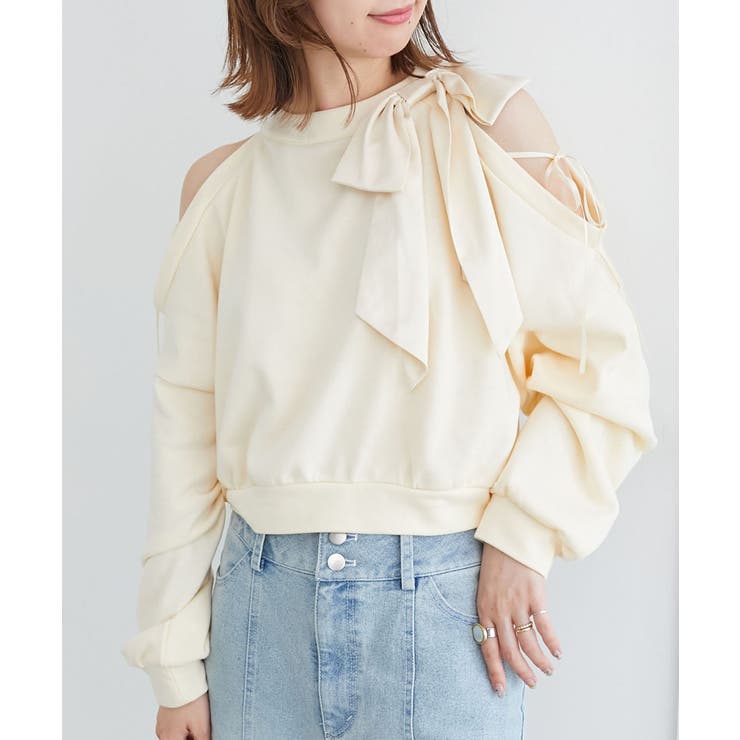 アイボリー | オープンショルダーリボンスウェット | MAJESTIC LEGON 