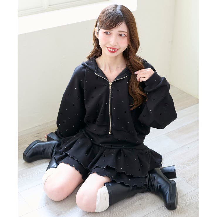 ブラック | ∞キラキララインストーンショートパーカー | MAJESTIC LEGON 