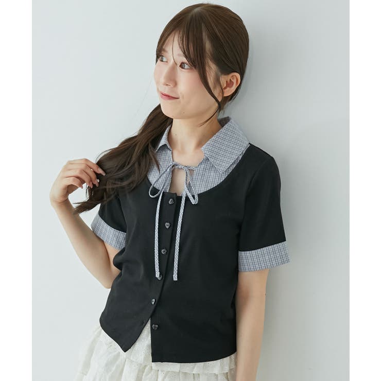 ブラック柄 | シャツドッキングカットトップス | MAJESTIC LEGON 