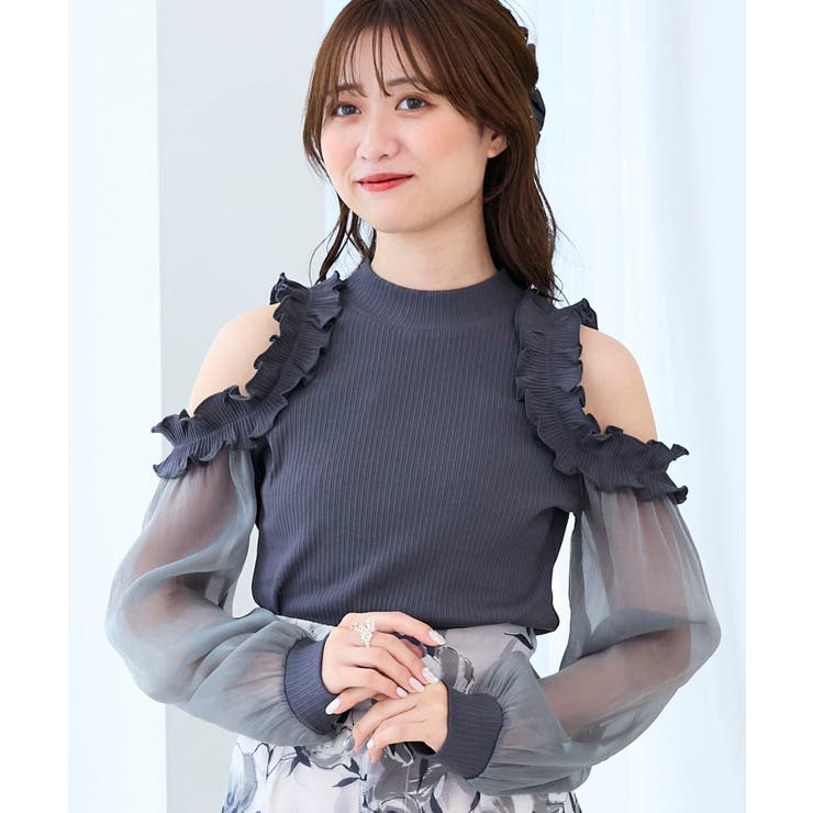 Ｃ／グレー | オープンショルダーフリルカットトップス | MAJESTIC LEGON 