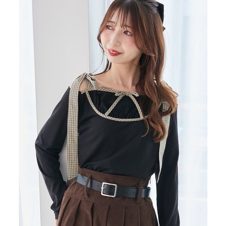 肩リボンチェックバイカラートップス | MAJESTIC LEGON  | 詳細画像1 