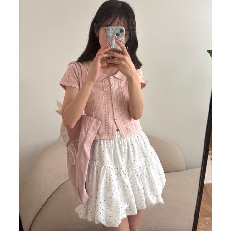 襟付き透かし柄カーディガン[品番：CTYW0004844]｜MAJESTIC