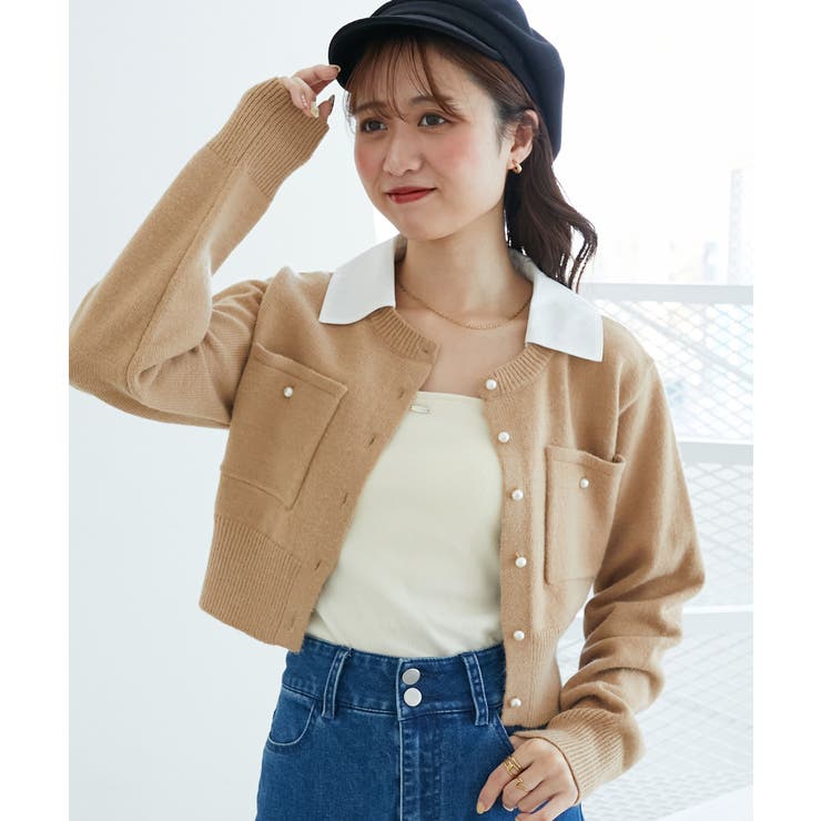 キャメル | 取り外し襟付きニットカーデ | MAJESTIC LEGON 