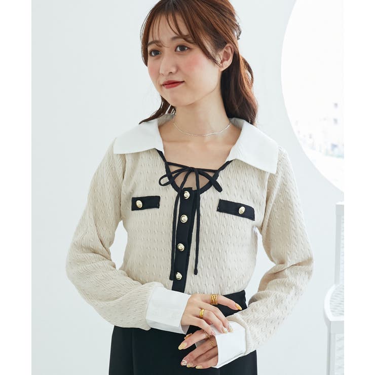 デコルテオープンバイカラー襟ニット | MAJESTIC LEGON  | 詳細画像12 