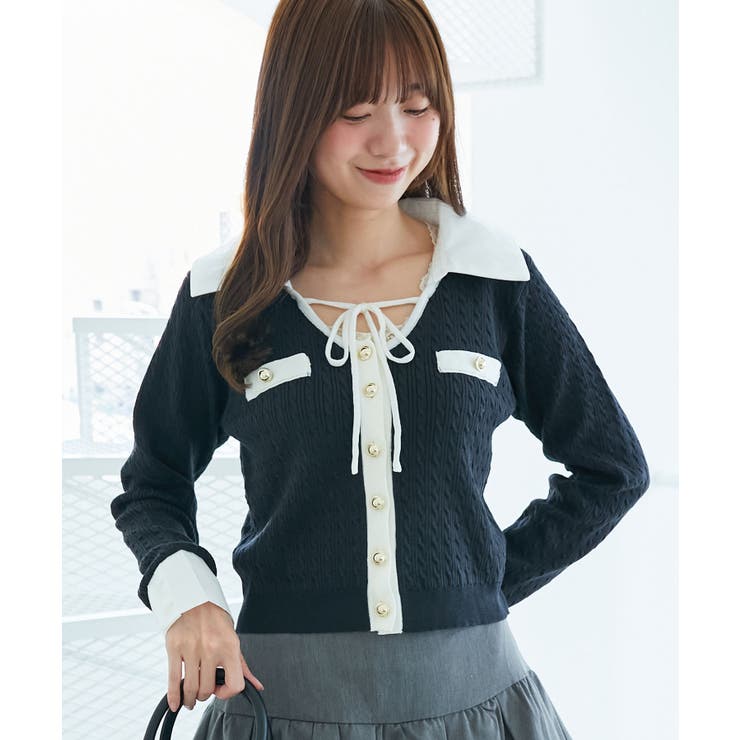 デコルテオープンバイカラー襟ニット | MAJESTIC LEGON  | 詳細画像31 