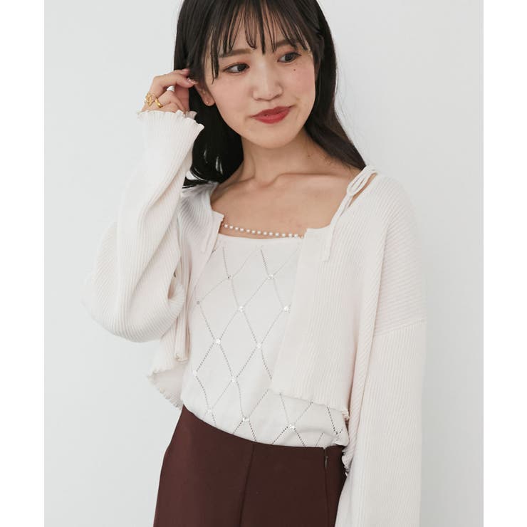 アイボリー | ダイヤ柄ビジューキャミセットカーデ | MAJESTIC LEGON 