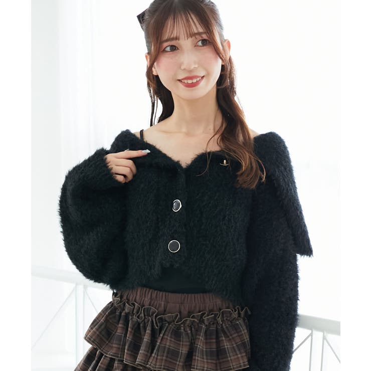 ブラック | キラフワビッグカラーハートカーデ | MAJESTIC LEGON 