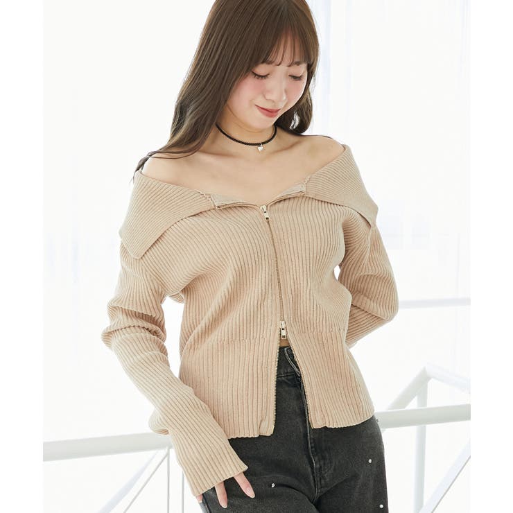 ピンクベージュ | キラキラモールダブルジップニット | MAJESTIC LEGON 