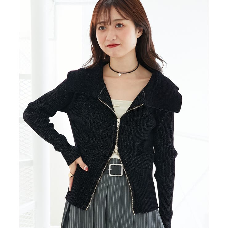 ブラック | キラキラモールダブルジップニット | MAJESTIC LEGON 