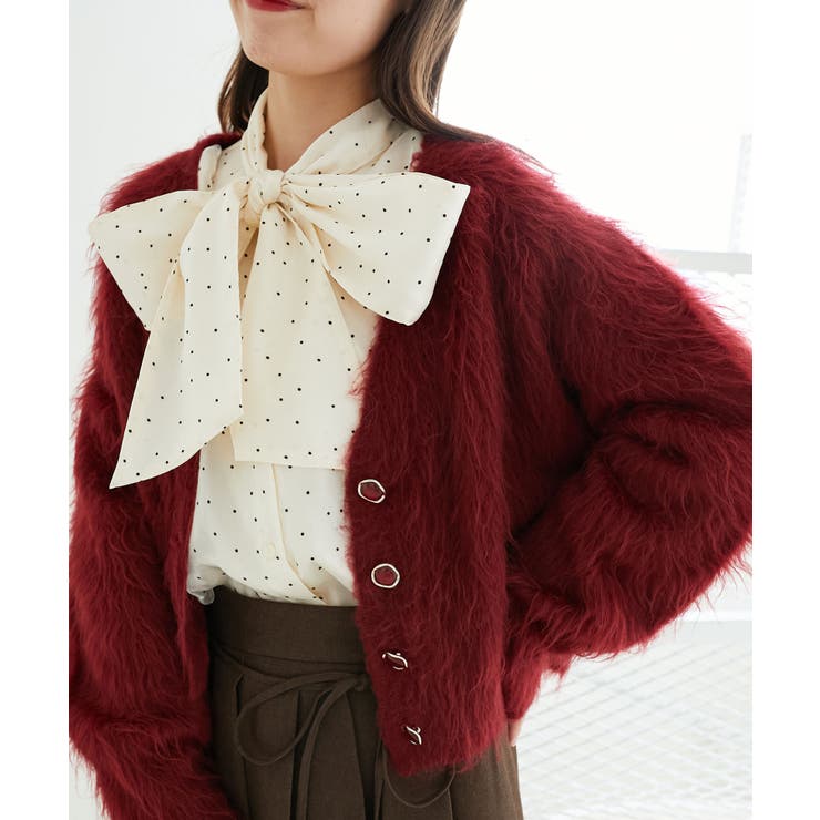 ボルドー | ふわふわVネックショートカーデ | MAJESTIC LEGON 