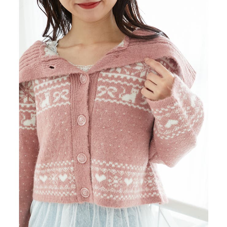 襟付きネコチャンジャカードカーデ | MAJESTIC LEGON  | 詳細画像1 