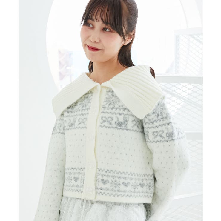 アイボリー柄 | 襟付きネコチャンジャカードカーデ | MAJESTIC LEGON 