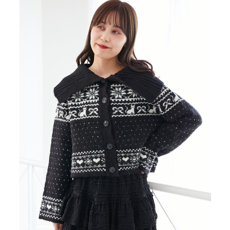 ブラック柄 | 襟付きネコチャンジャカードカーデ | MAJESTIC LEGON 