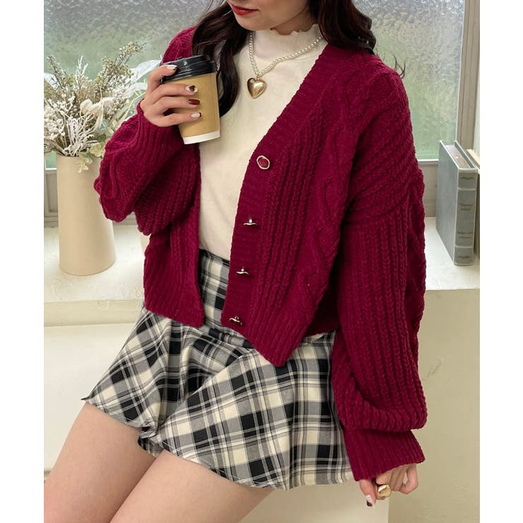 ボルドー | ハートマシュマロモールカーディガン | MAJESTIC LEGON 