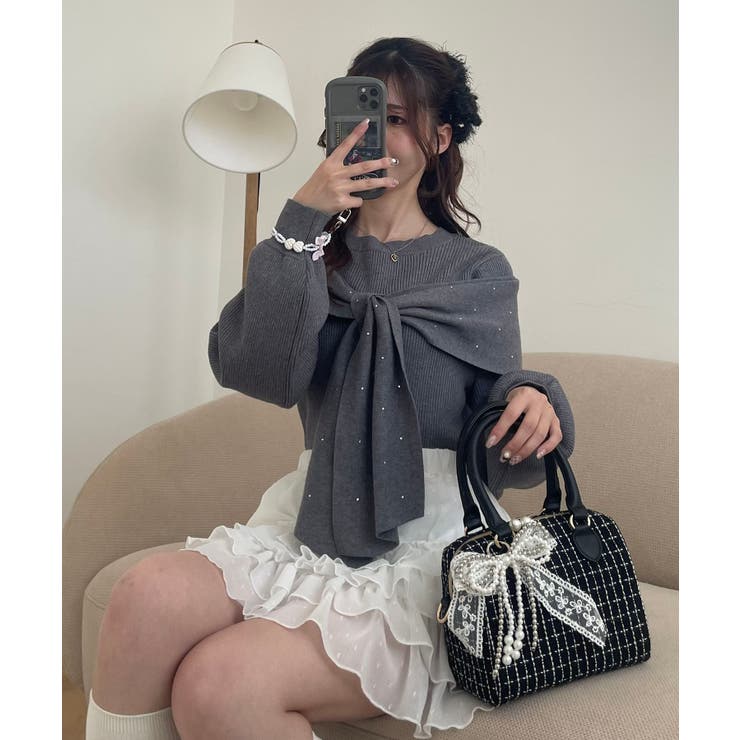 C/グレー柄 | アソートデザインリボンニットトップス | MAJESTIC LEGON 