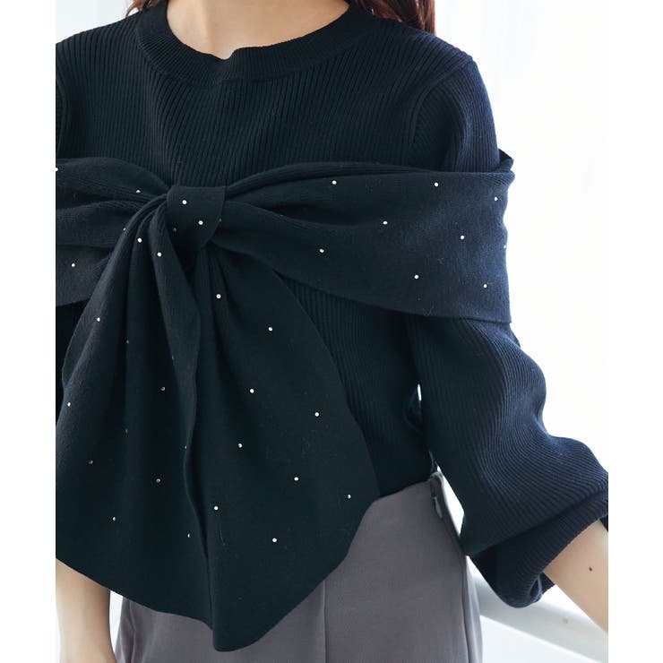 ブラック柄 | アソートデザインリボンニットトップス | MAJESTIC LEGON 