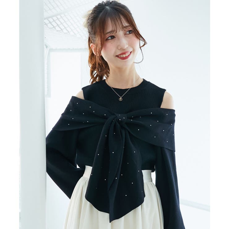 ブラック | アソートデザインリボンニットトップス | MAJESTIC LEGON 