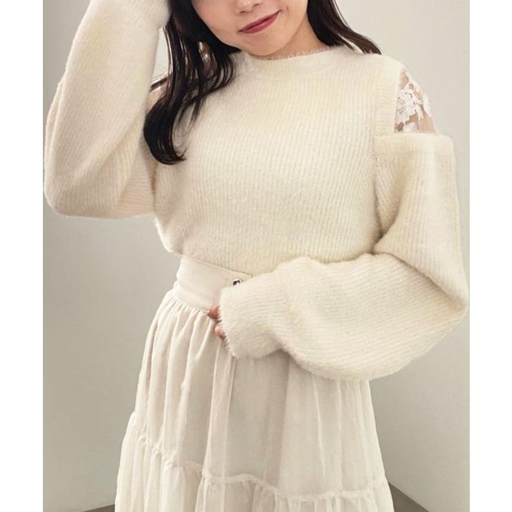 アイボリー | ショルダーレースシャギーニット | MAJESTIC LEGON 