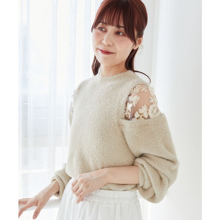 ベージュ | ショルダーレースシャギーニット | MAJESTIC LEGON 