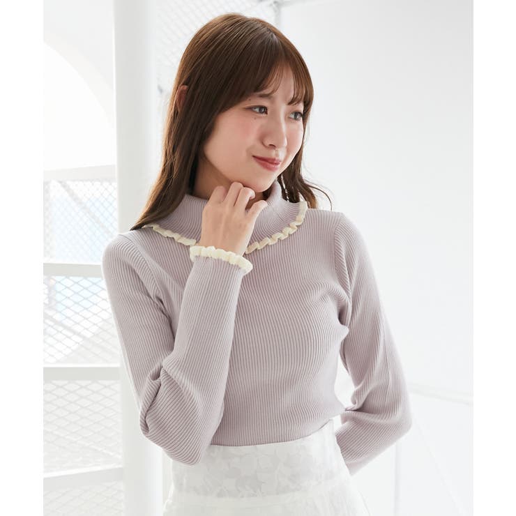 ラベンダー柄 | プチフリルタートルニット | MAJESTIC LEGON 