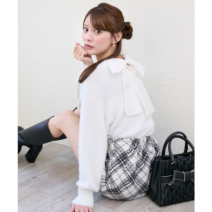 アイボリー | ◎バックリボンシャギーニット | MAJESTIC LEGON 