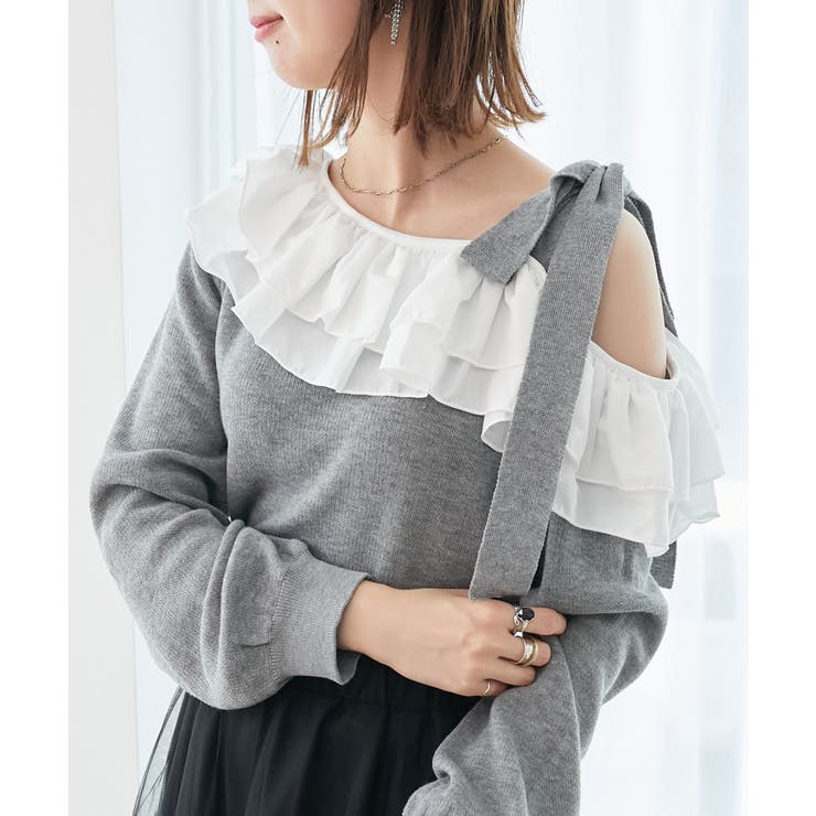 フリルワンショル肩リボンニット[品番：CTYW0004940]｜MAJESTIC LEGON