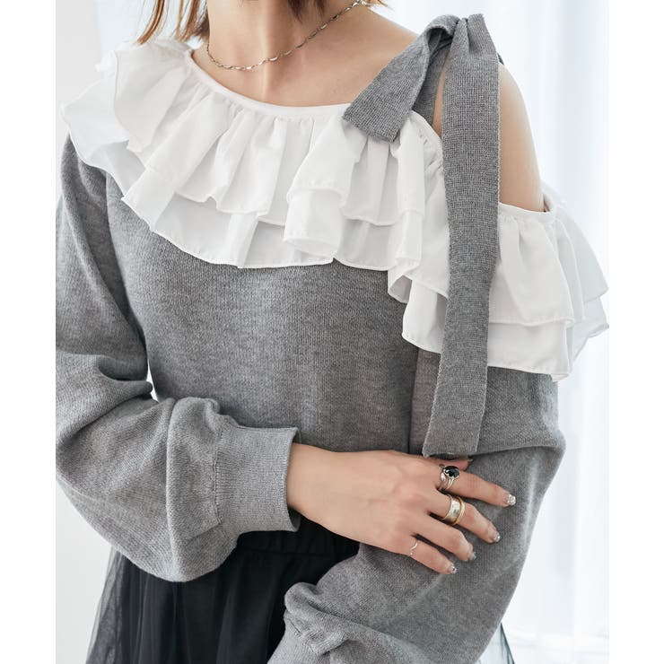 フリルワンショル肩リボンニット | MAJESTIC LEGON  | 詳細画像22 