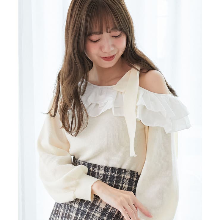 フリルワンショル肩リボンニット | MAJESTIC LEGON  | 詳細画像6 