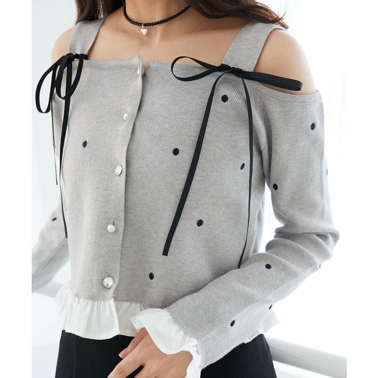 グレー | 2wayリボンドット肩あきニット | MAJESTIC LEGON 