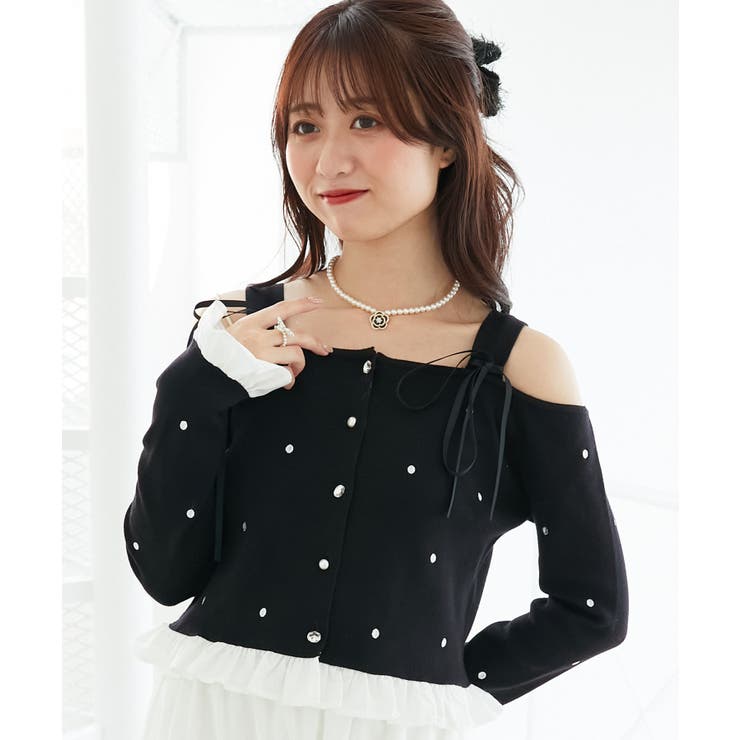 ブラック | 2wayリボンドット肩あきニット | MAJESTIC LEGON 