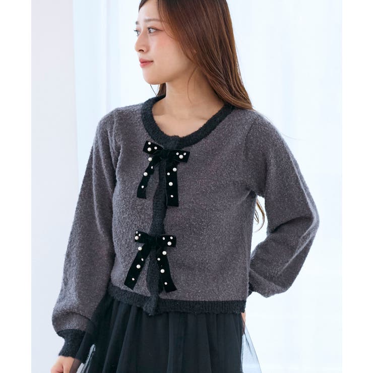 Ｃ／グレー | キラキラベロアリボンカーディガン | MAJESTIC LEGON 