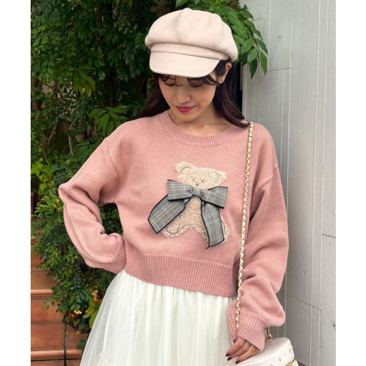 ピンク | リボン付きくまちゃんニット | MAJESTIC LEGON 