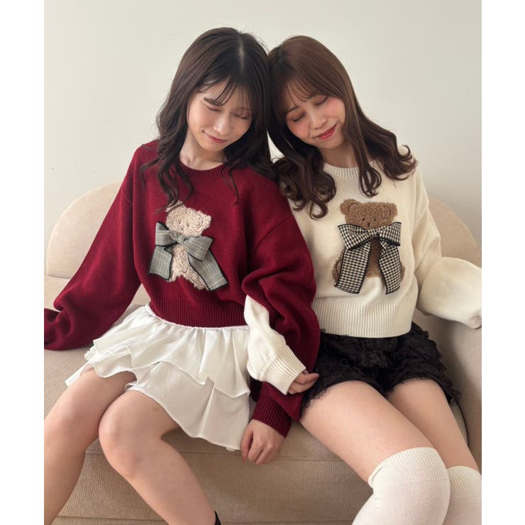 レッド | リボン付きくまちゃんニット | MAJESTIC LEGON 