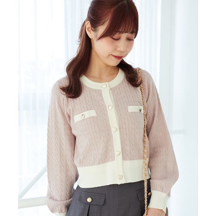 ピンク | バイカラーケーブルニットカーデ | MAJESTIC LEGON 