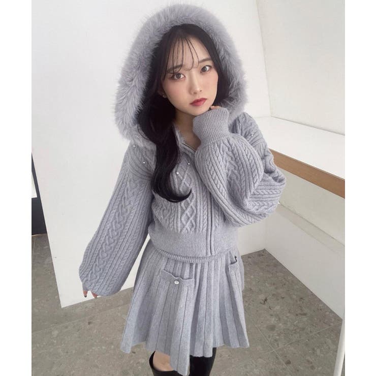 グレー | キラキラフード付きニットパーカー | MAJESTIC LEGON 