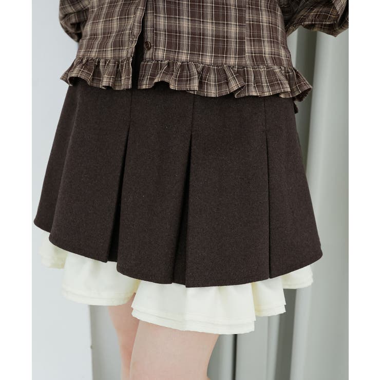 ブラウン | 配色フリルプリーツスカート | MAJESTIC LEGON 