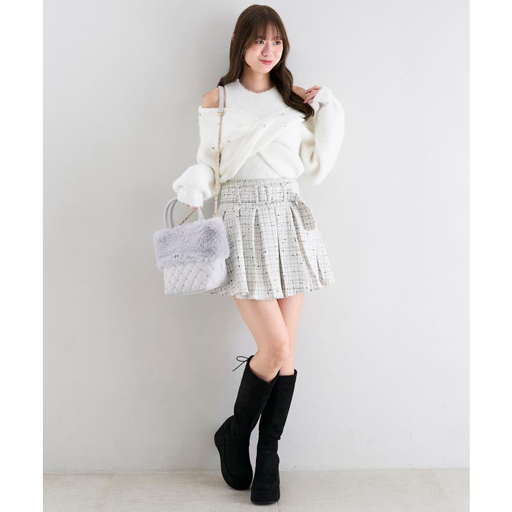 アイボリー柄 | ベルト付きプリーツミニスカパン | MAJESTIC LEGON 