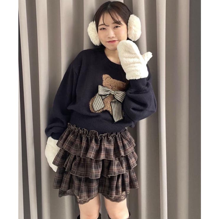 Ｄブラウン柄 | ウエストリブ裾レースフリルミニスカート | MAJESTIC LEGON 