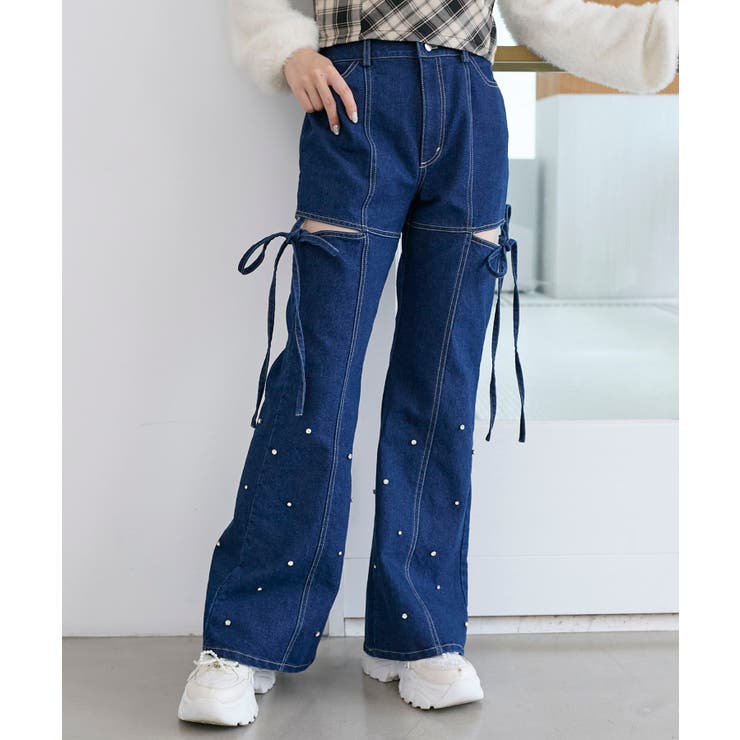 スリットビジューフレアデニムパンツ | MAJESTIC LEGON  | 詳細画像1 