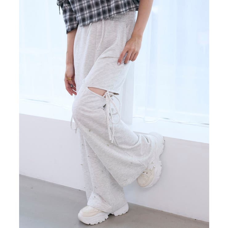 オートミール | スリット入りキラキラスウェットパンツ | MAJESTIC LEGON 