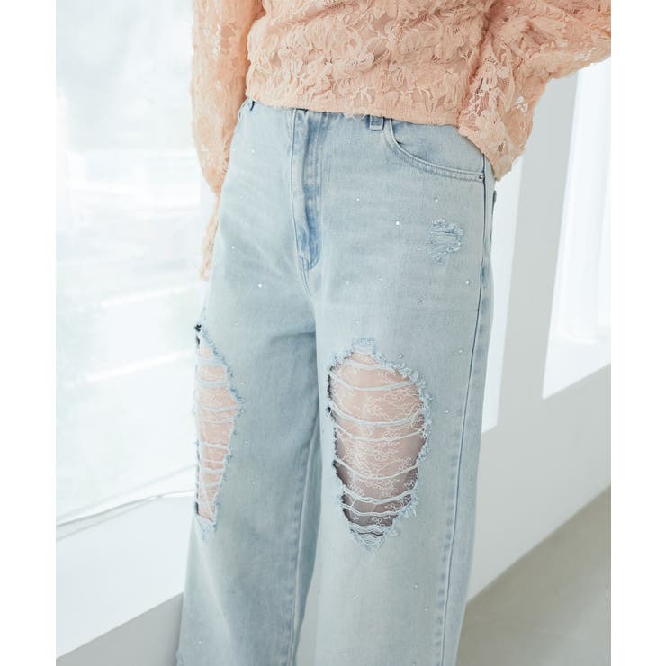 キラキラレースダメージデニム | MAJESTIC LEGON  | 詳細画像1 