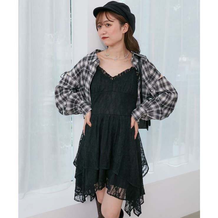 ブラック | イレヘムティアードミニキャミワンピ | MAJESTIC LEGON 