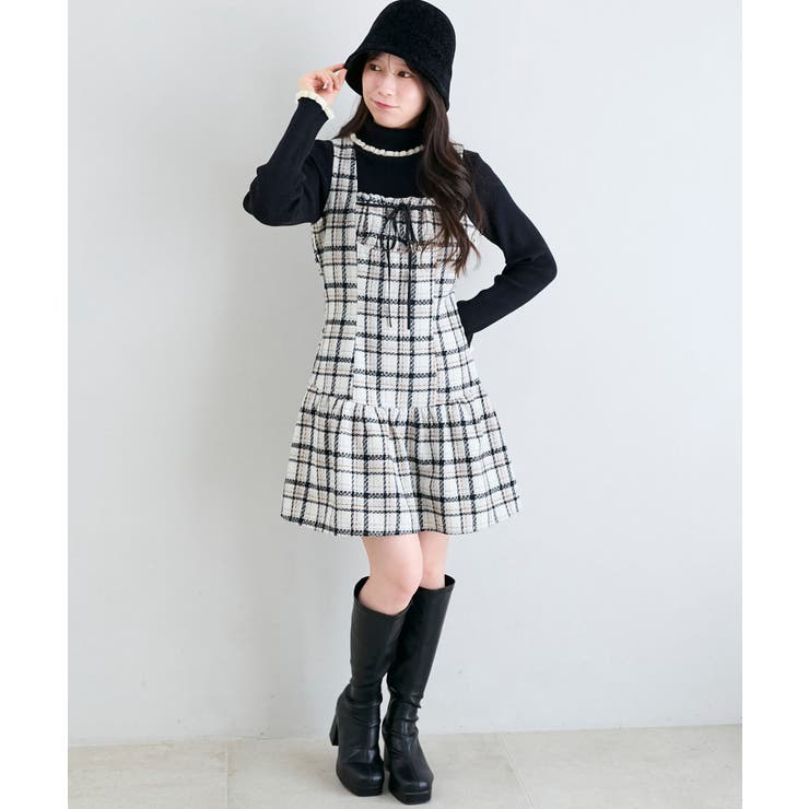 アイボリー柄 | フロントリボンチェックミニジャンスカ | MAJESTIC LEGON 