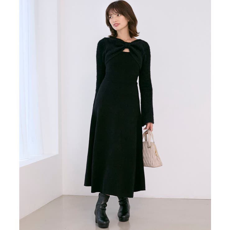 ブラック | リボンボレロドッキングニットワンピ | MAJESTIC LEGON 
