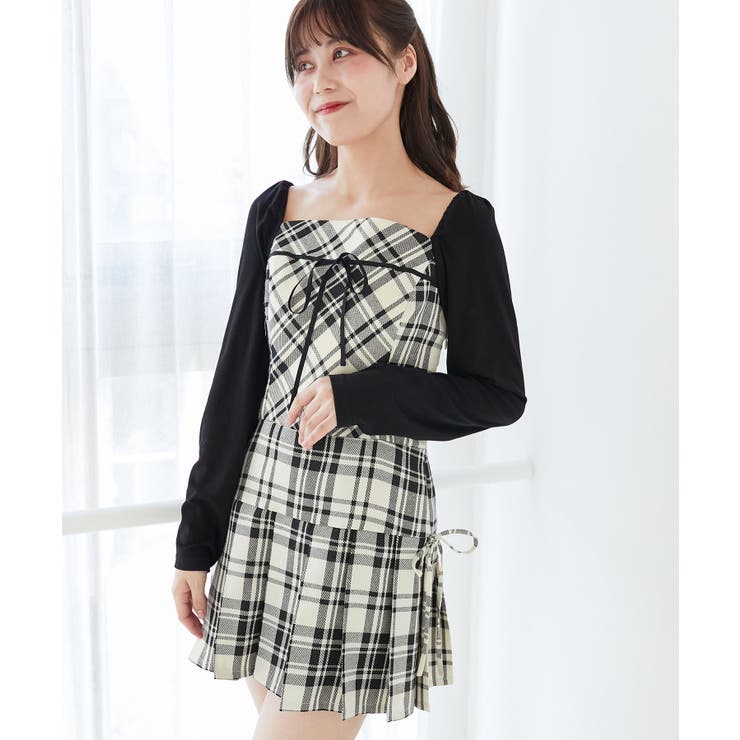 アイボリー柄 | ドッキングプリーツミニワンピ | MAJESTIC LEGON 