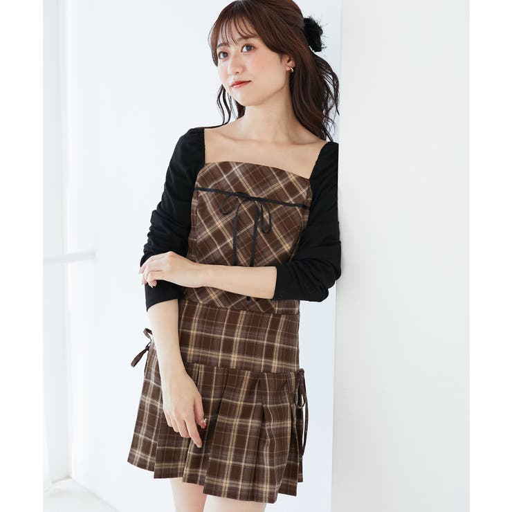 ブラウン柄 | ドッキングプリーツミニワンピ | MAJESTIC LEGON 