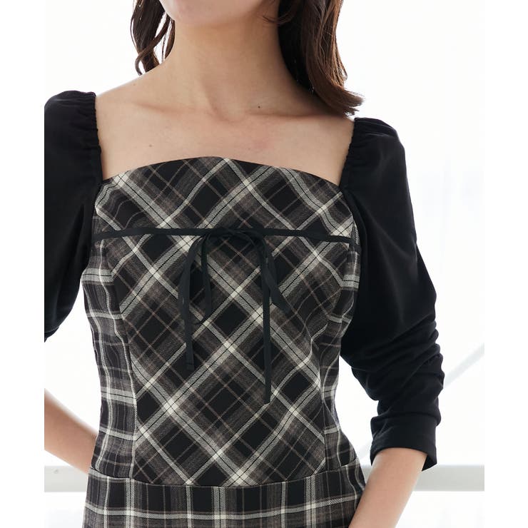 ブラック柄 | ドッキングプリーツミニワンピ | MAJESTIC LEGON 