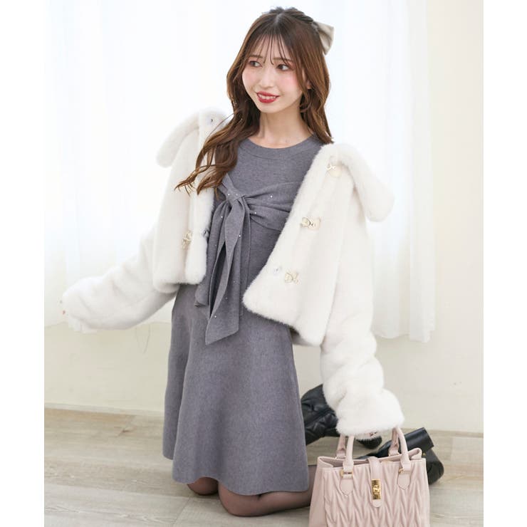 ビジューリボンニットミニワンピース | MAJESTIC LEGON  | 詳細画像1 