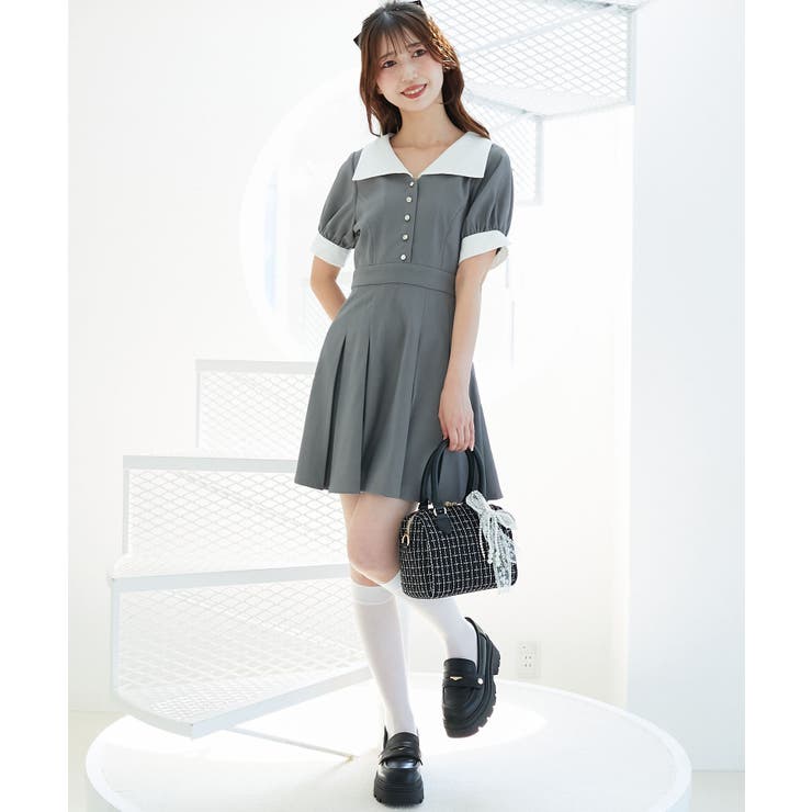 グレー | 衿配色ミニワンピース | MAJESTIC LEGON 