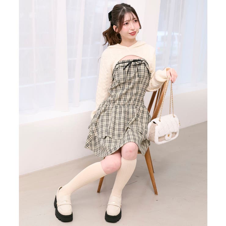 ベージュ柄 | ケーブルフードボレロセットミニワンピ | MAJESTIC LEGON 